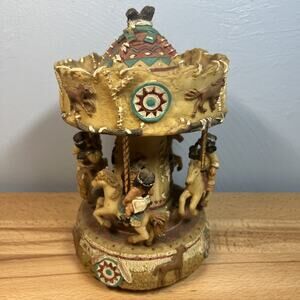 VTG Native American Carousel Horse Musical Ceramic WORKS Wind-Up Play Music Box